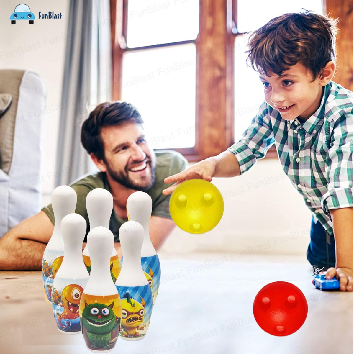 Kids Bowling Play Set Toys - Fun with Monsters Bowling Play Toy Set with 6 Bottles and 2 Balls Game for Kids, Indoor & Outdoor Sports Games for Kids/Boys