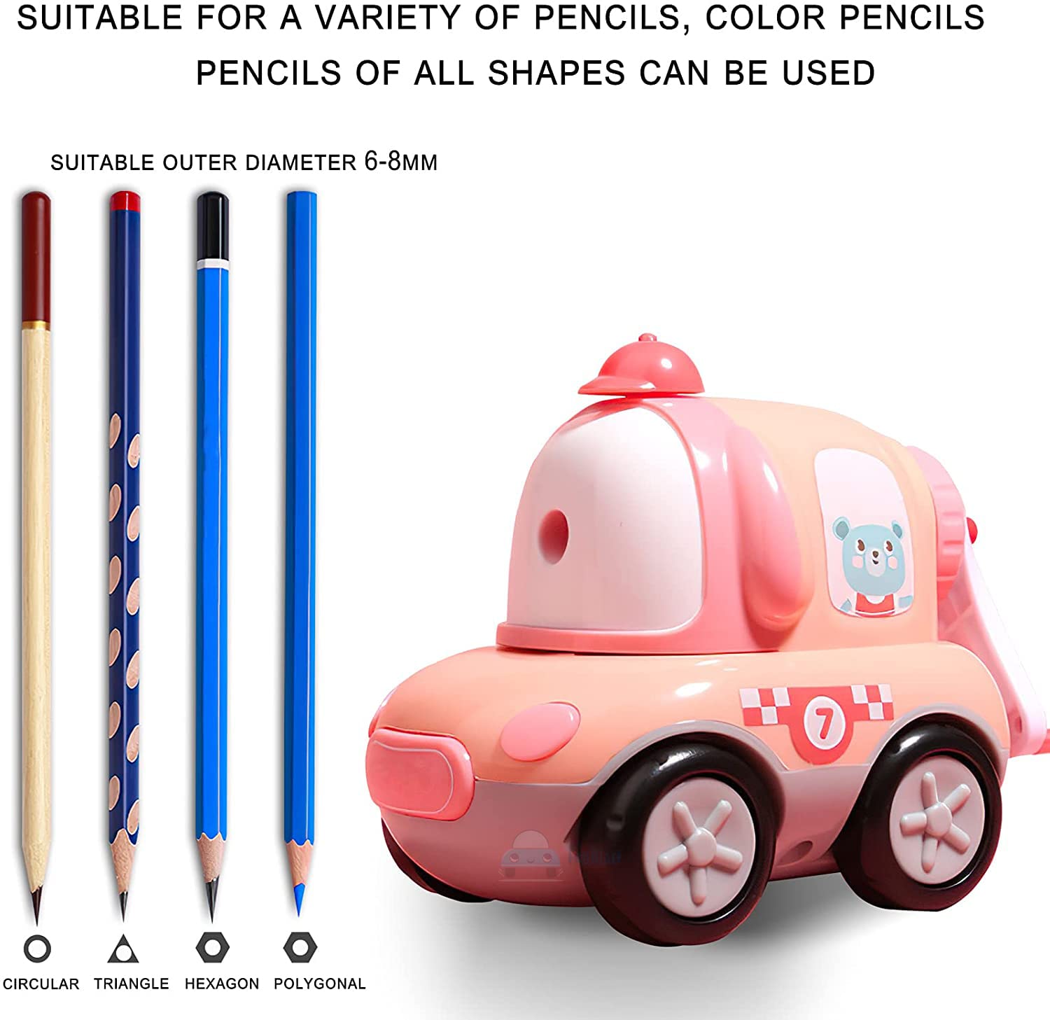 Sharpener for Kids – Toy Car Shaped Pencil Sharpener with Moving Wheels, Table Sharpener Machine