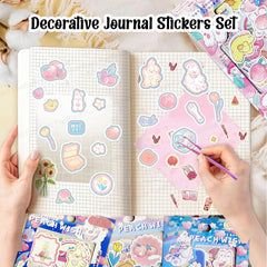 Kawaii Stickers Set – 16 Sheet (100+ Pcs) DIY 3D Stickers for Girls, Aesthetic Sticker, Stickers for Journaling, Scrapbooking (PeachWish-4X4=16Sheet)