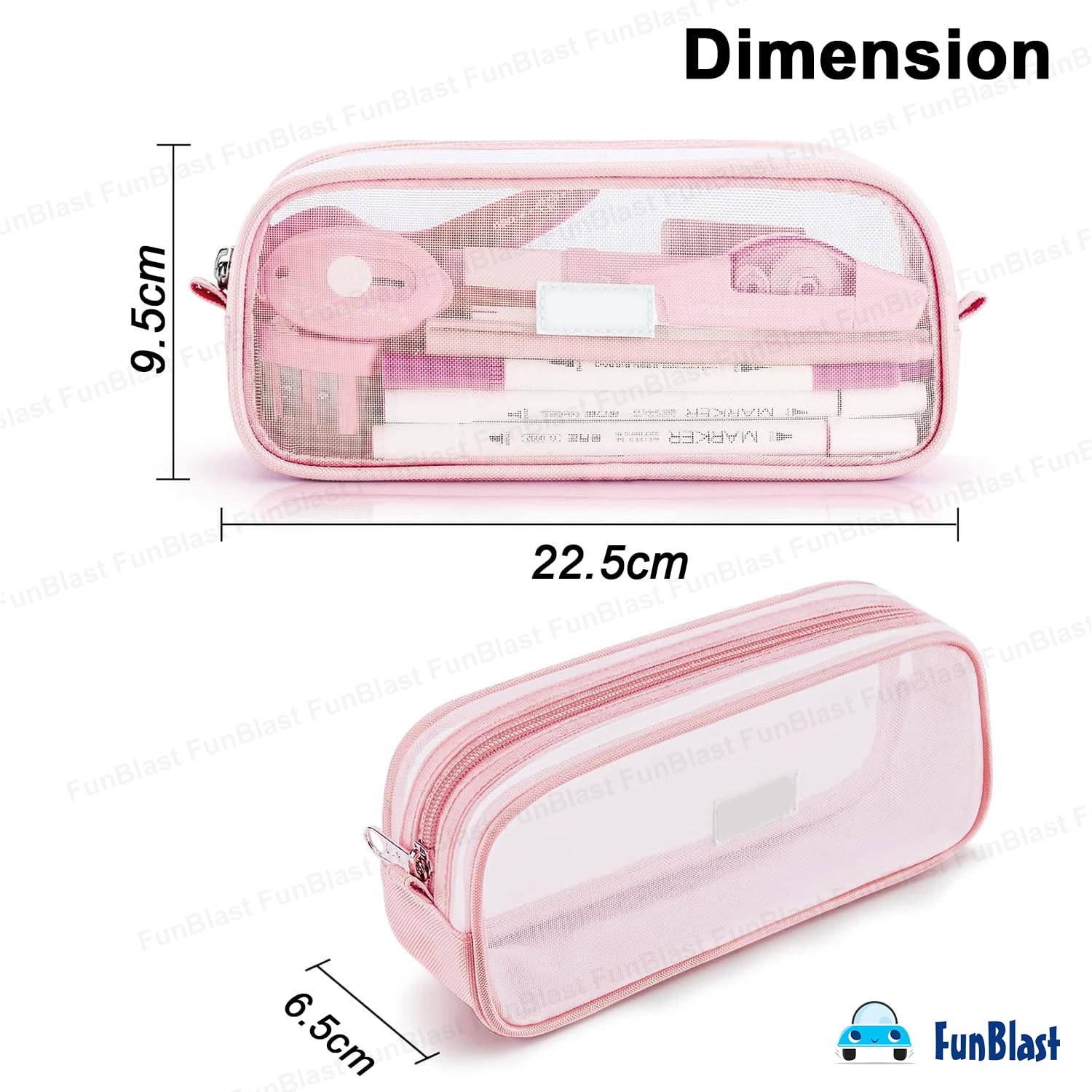 Transparent Pencil Pouch with Zipper Closure for Students (Pink)