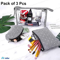 3 Pcs Cosmetic Makeup Pouch with Zipper Lock for Women (Grey)