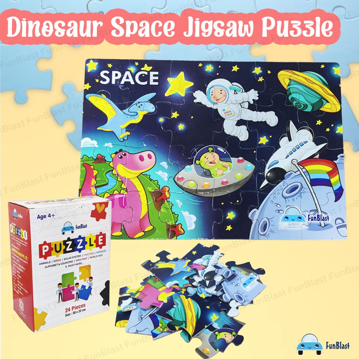 Dinosaur Space Theme Jigsaw Puzzle for Kids – 24 Pcs Jigsaw Puzzle for Kids, Boys, Girls