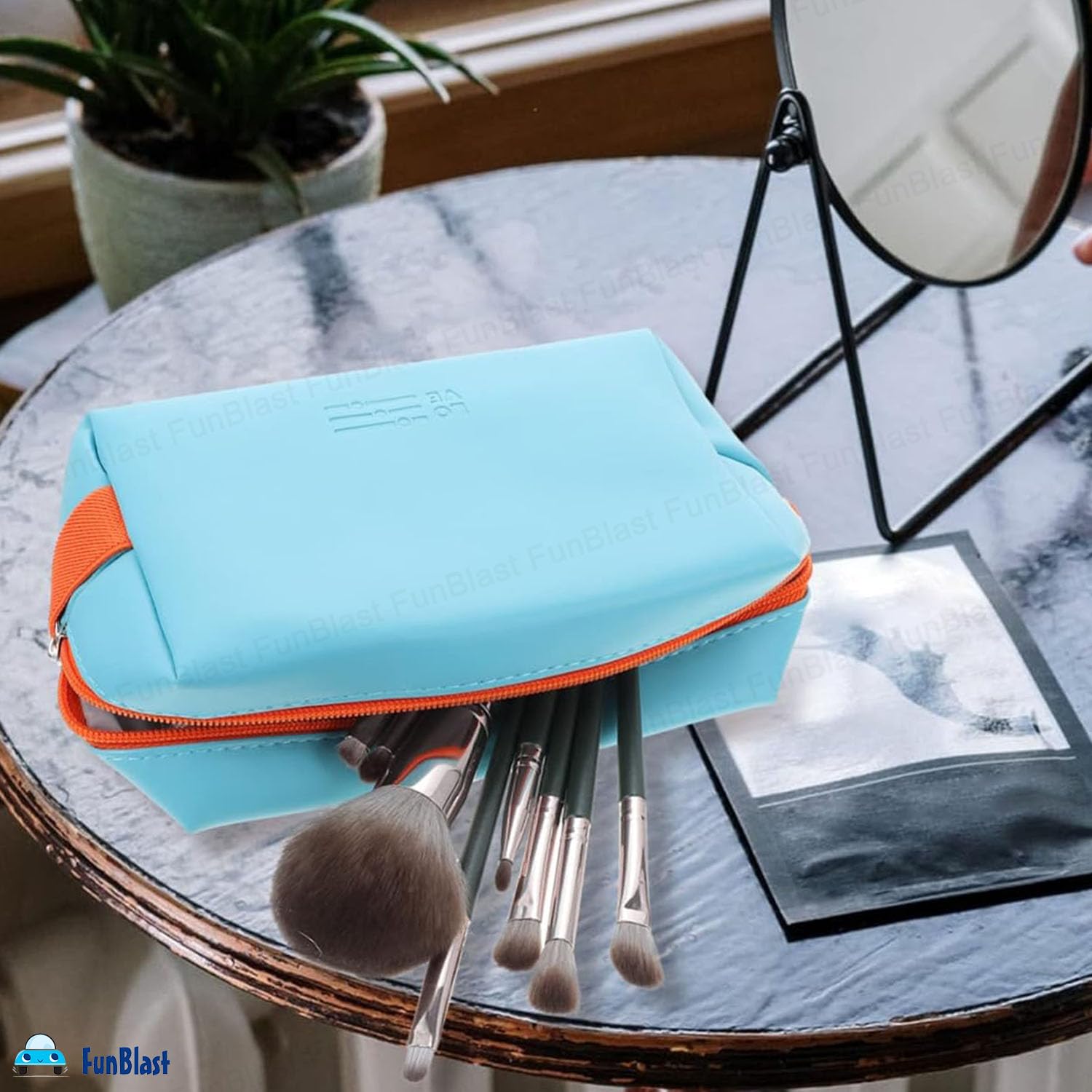 Multipurpose Cosmetic Pouch with Zipper Lock for Girls & Women (Sky Blue)