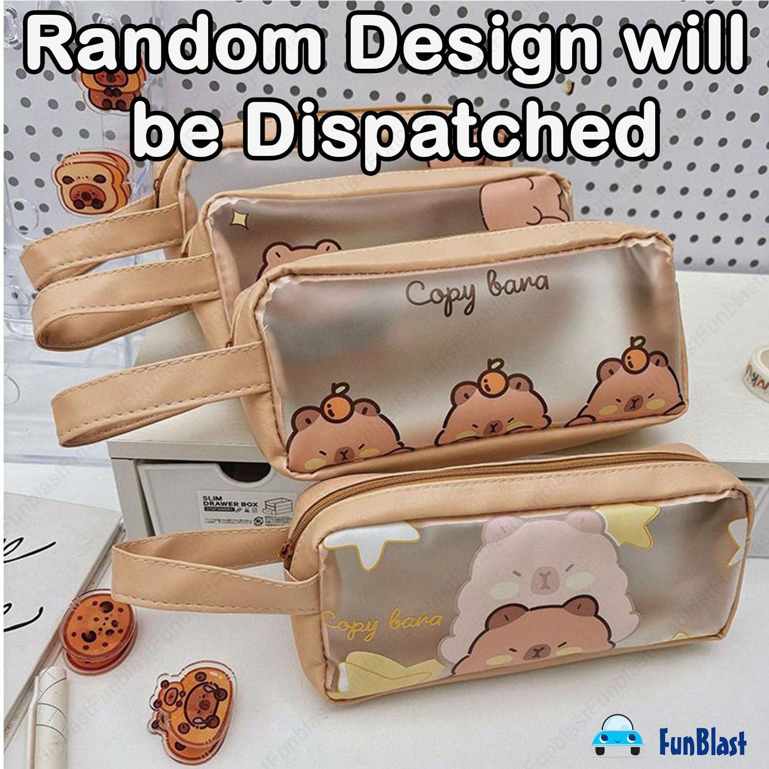 Transparent PVC Pouch with Zipper Closure for Girls (Random Design)