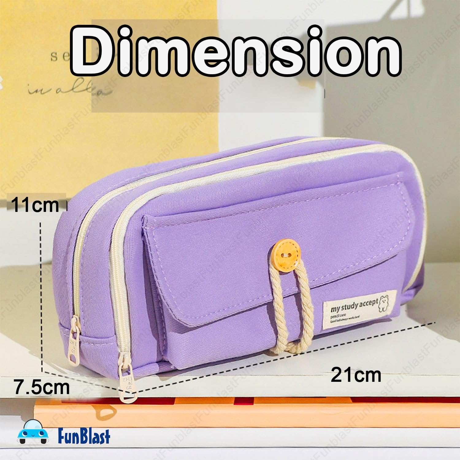Large Capacity Stationary Organizer Case with Zipper Lock (Purple)