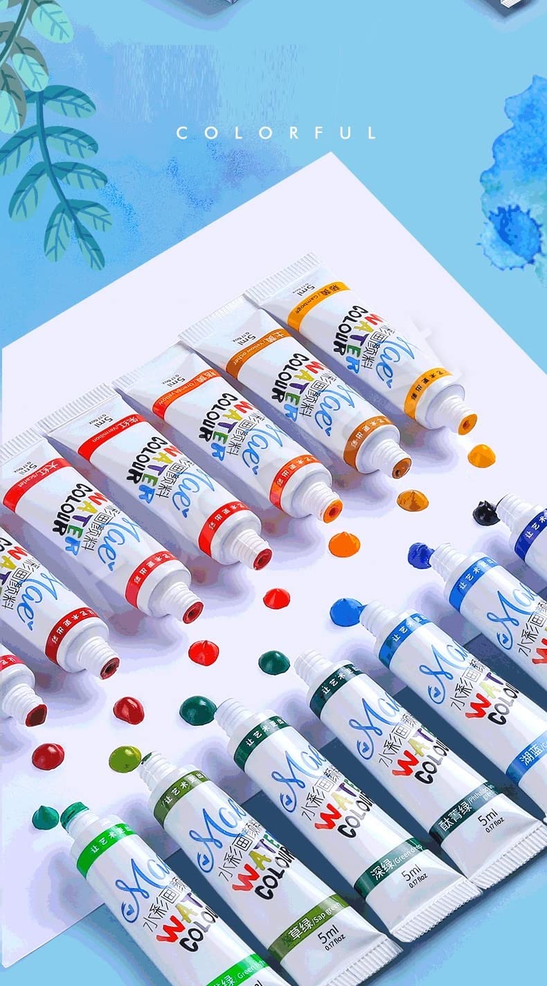 Water Color Paint Set tube, 24 x 12 ml Color Paint Tubes, Watercolor Paint Set for Adults, Kids, Beginner & Professional Artists, Set of 24 Vibrant Colors - (12 ml each), Pigment Paints