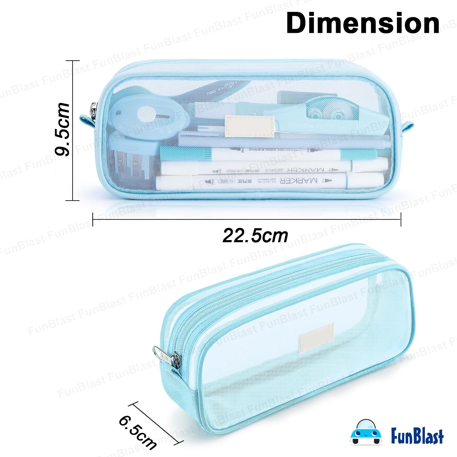 Transparent Pencil Pouch with Zipper Closure for Students (Blue)