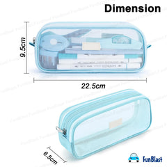 Transparent Pencil Pouch with Zipper Closure for Students (Blue)