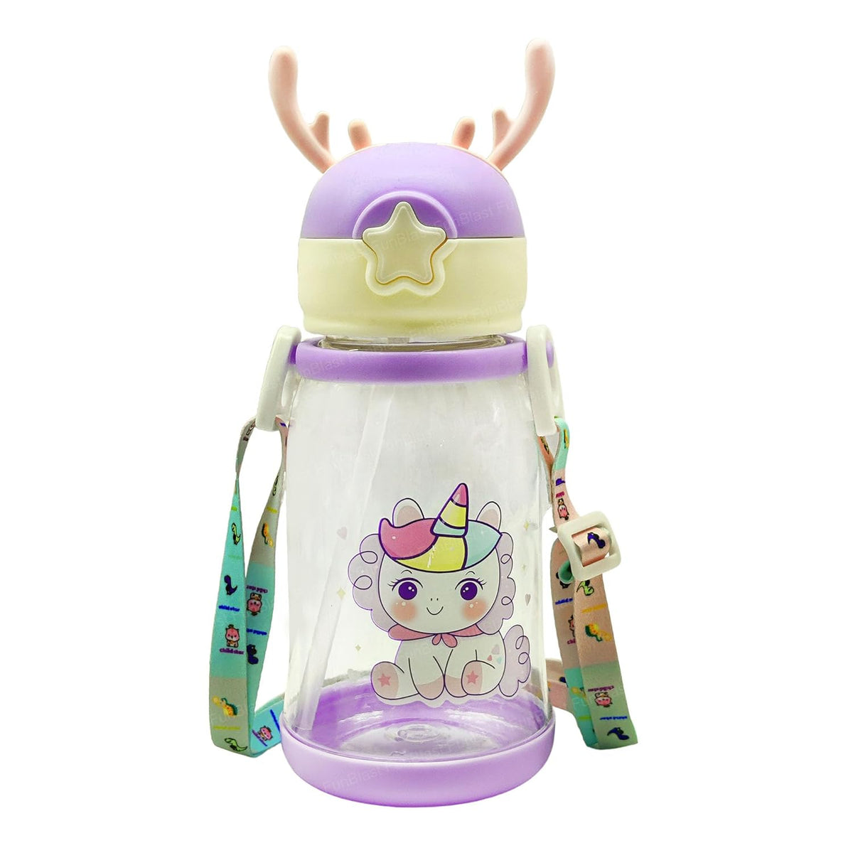 School Water Bottle for Kids - Cute Cartoon Water Bottle for kids, Sipper Bottle for Kids (600 ML) (Purple)