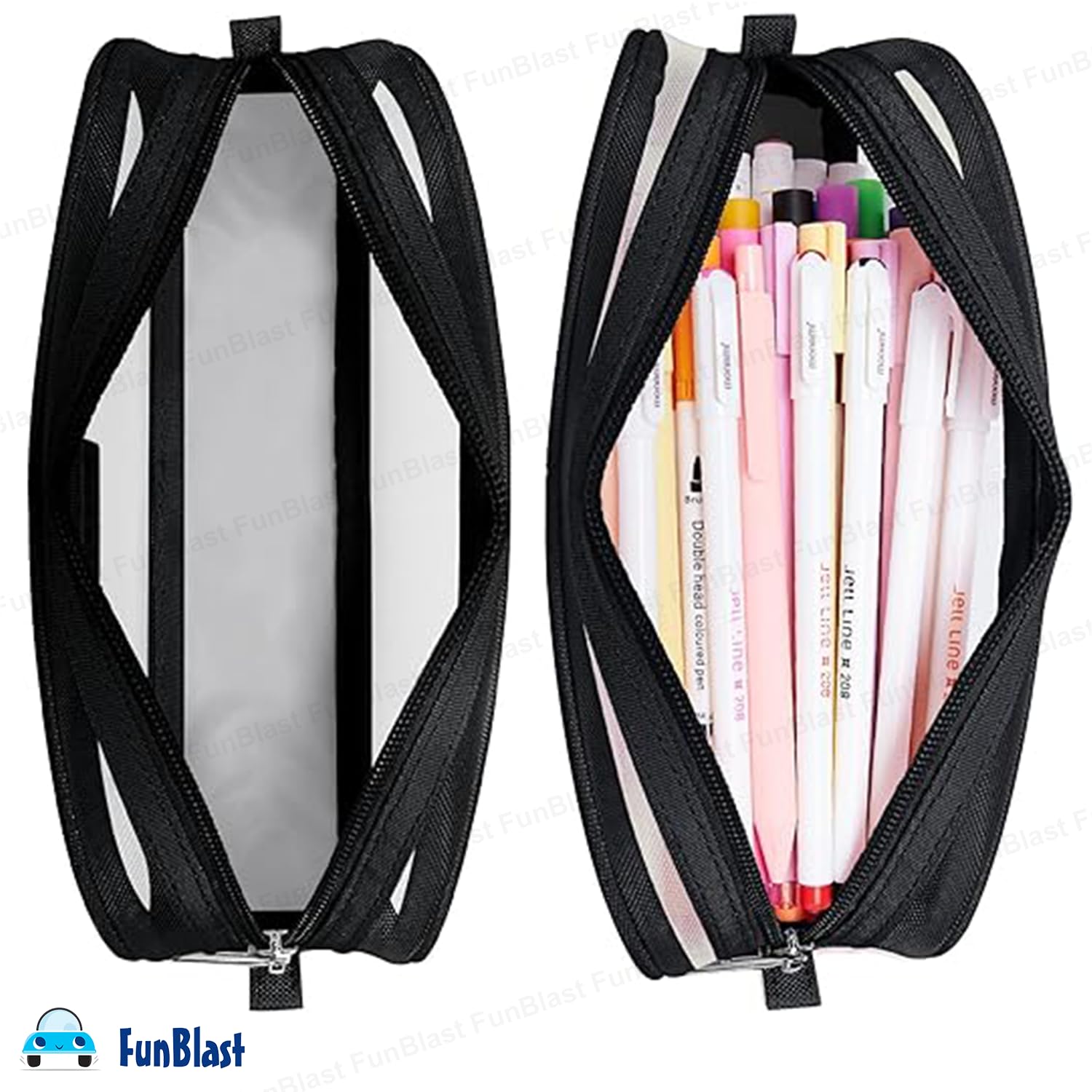 Transparent Pencil Pouch with Zipper Closure for Students (Black)
