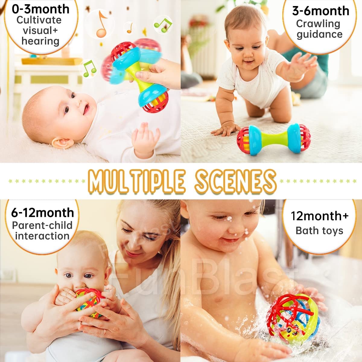 Soft Rattles Toys for Babies - Shaking, Rattle Ball & Dumbbell Rattle Toy for Infants, Toys for New Born Babies and Kids