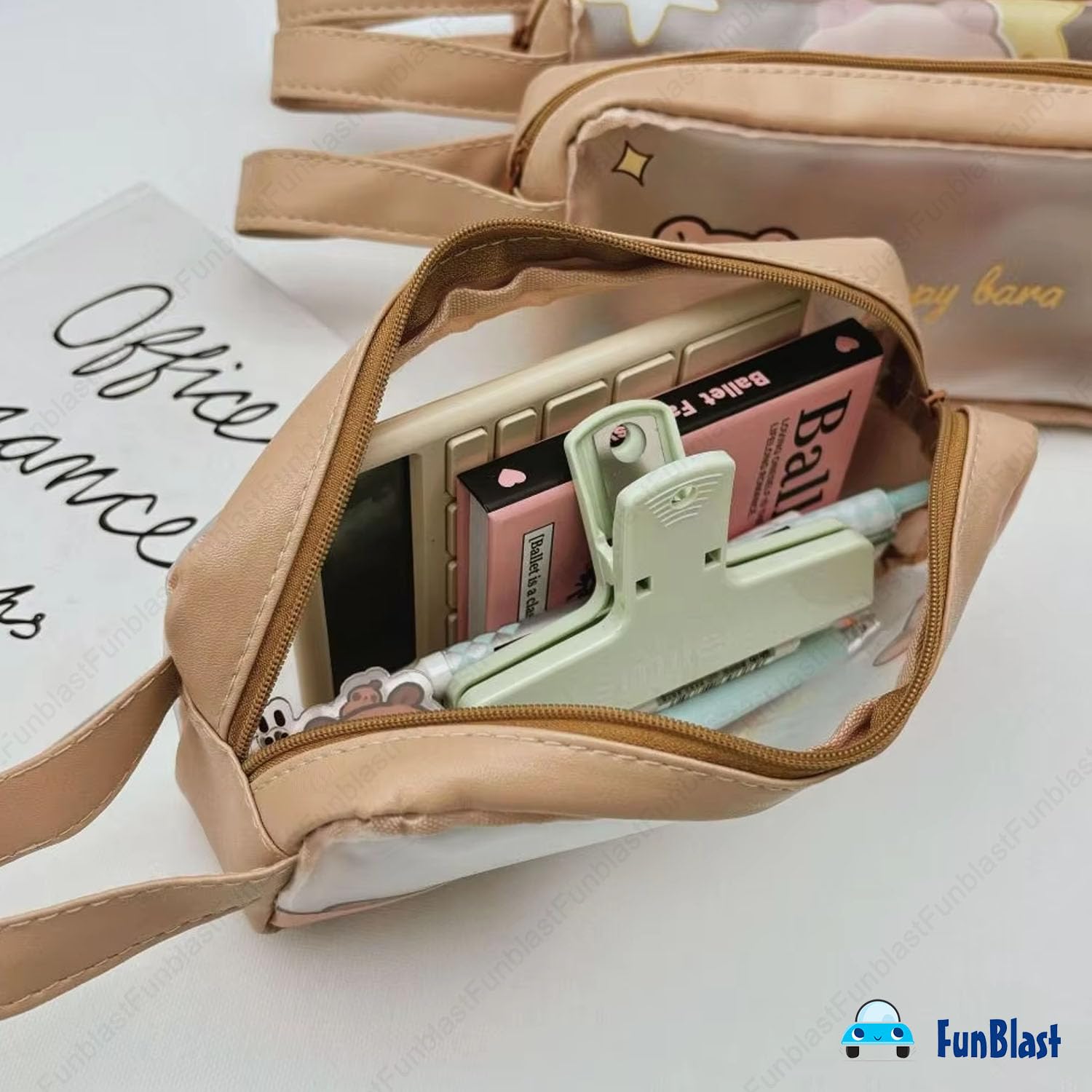 Transparent PVC Pouch with Zipper Closure for Girls (Random Design)