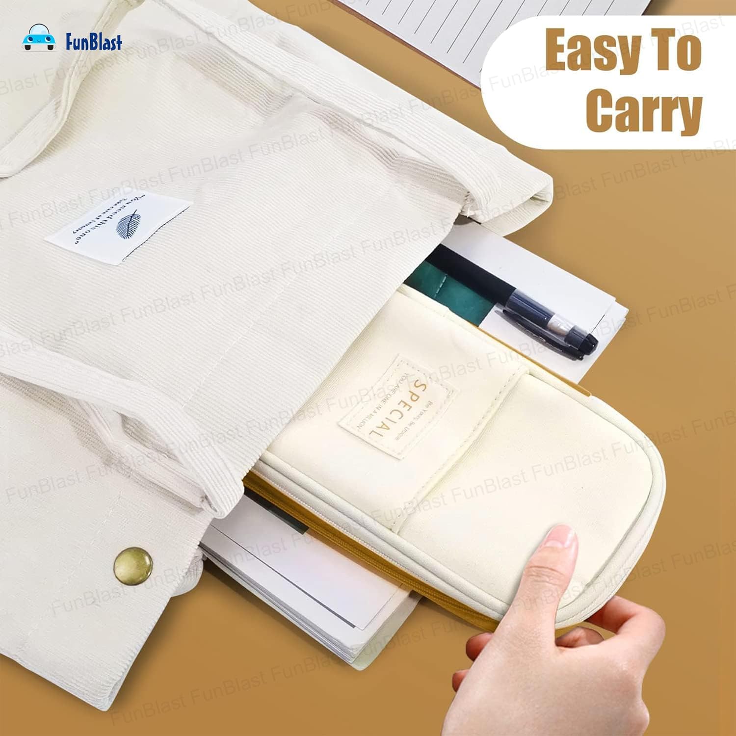 Multi-Compartment Double Zipper Portable Pencil  Pouch for Kids (Khaki)