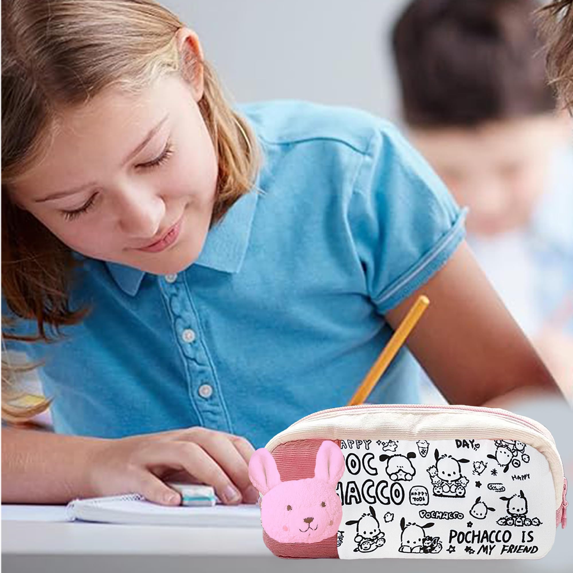 Cartoon Design Multipurpose Zipper Pouch for Kids (Pink)