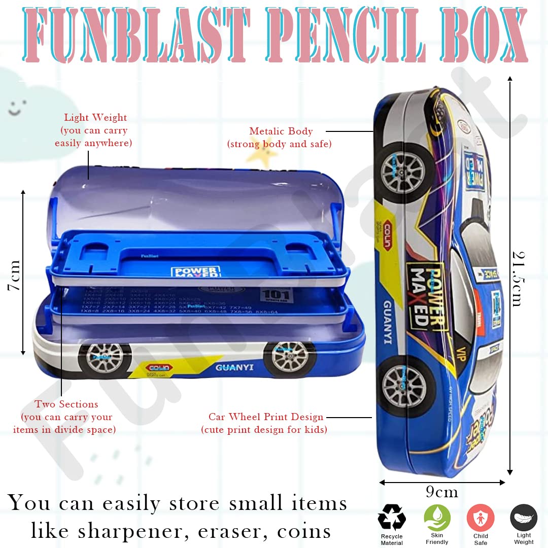 Car Pencil Box for Kids – Double Layer Metal Pencil Case for Kids Boys, Geometry Box for Students, School Stationary Organizer Box