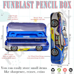 Car Pencil Box for Kids – Double Layer Metal Pencil Case for Kids Boys, Geometry Box for Students, School Stationary Organizer Box