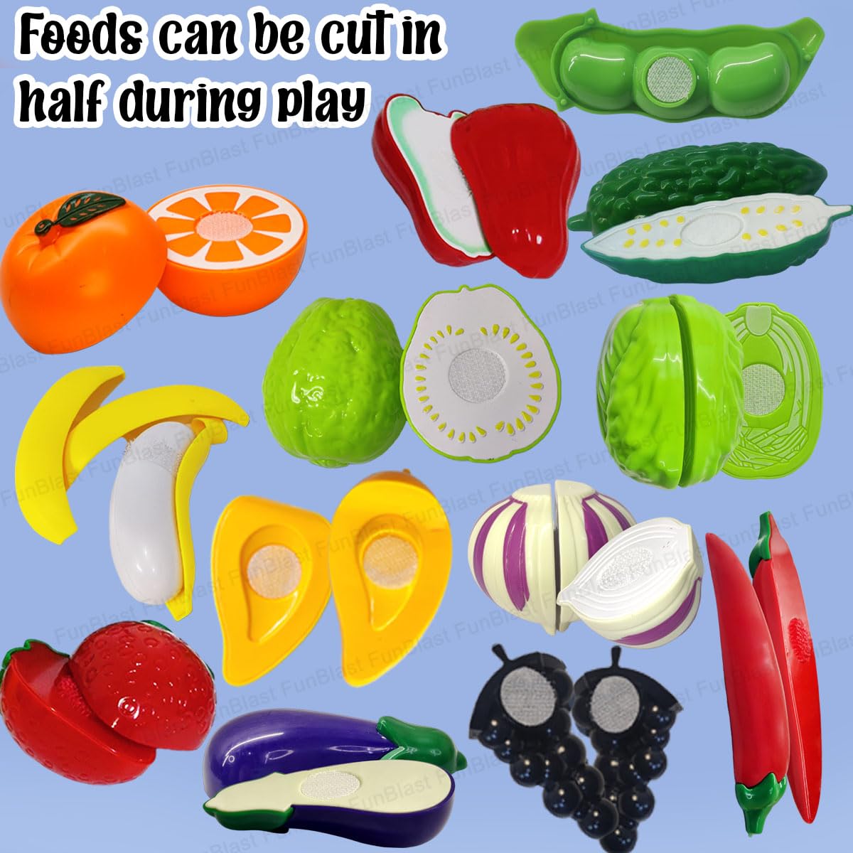 Fruits and Vegetables Play Set Toys, Realistic Sliceable Cutting Pretend Play Kitchen Toys for Kids (17 Pieces)