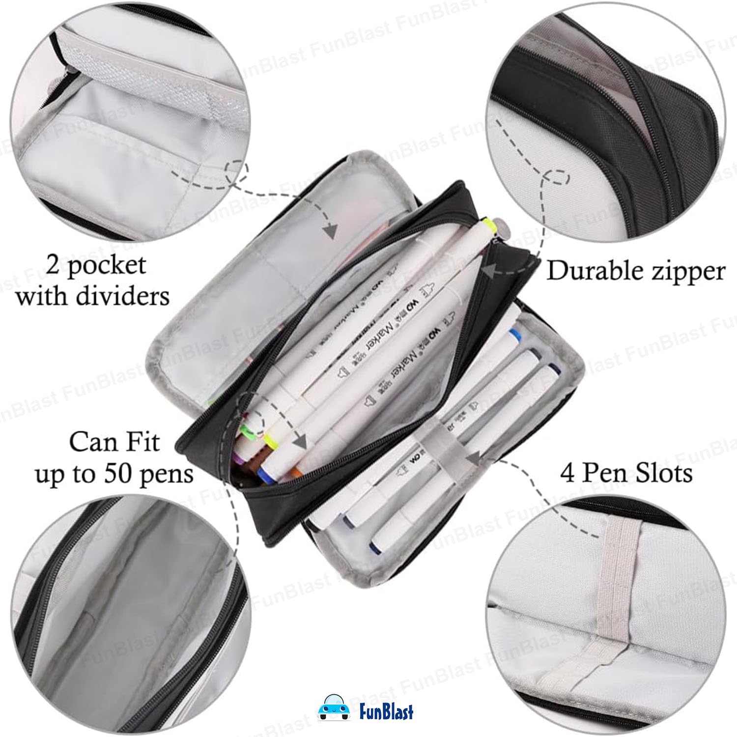 Multi-Compartment Stationery Organizer Pouch for Kids (Black)