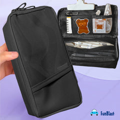 Multipurpose Zipper Pencil Pouch for Kids & Adults (Black)