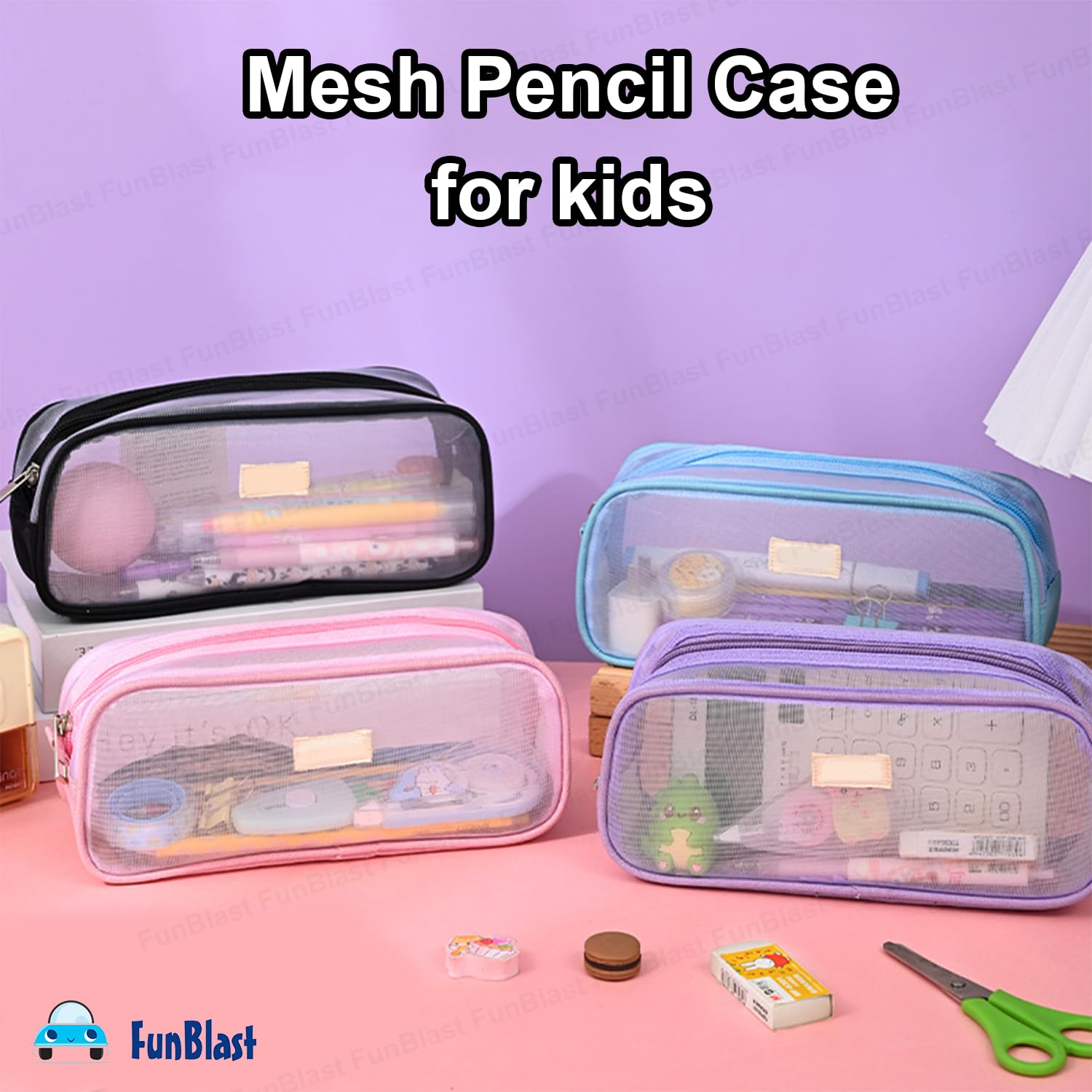 Transparent Pencil Pouch with Zipper Closure for Students (Blue)