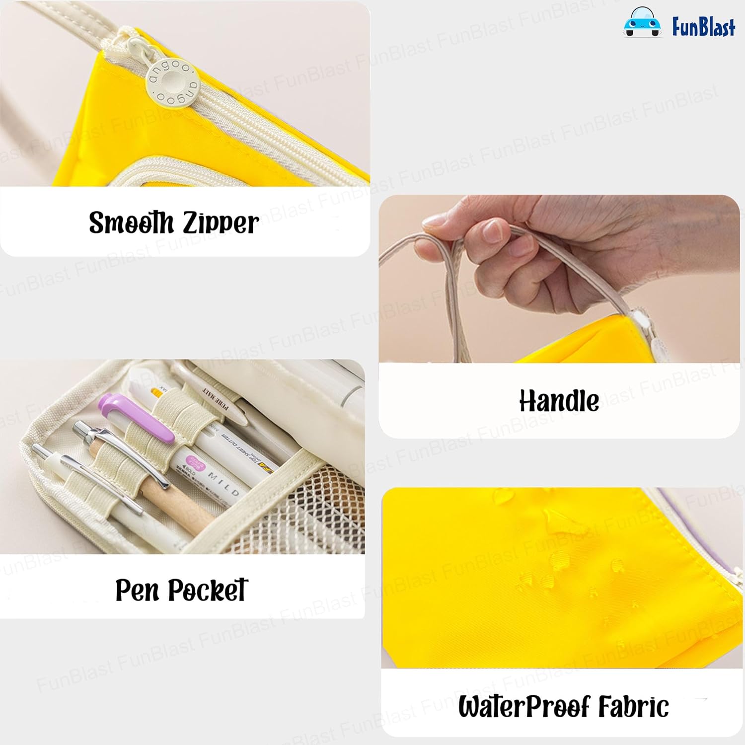 Multipurpose Stationery Organizer Bag with Handle for Kids & Adults (Yellow)