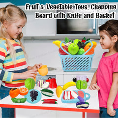 Fruits and Vegetables Play Set Toys, Realistic Sliceable Cutting Pretend Play Kitchen Toys for Kids (17 Pieces)