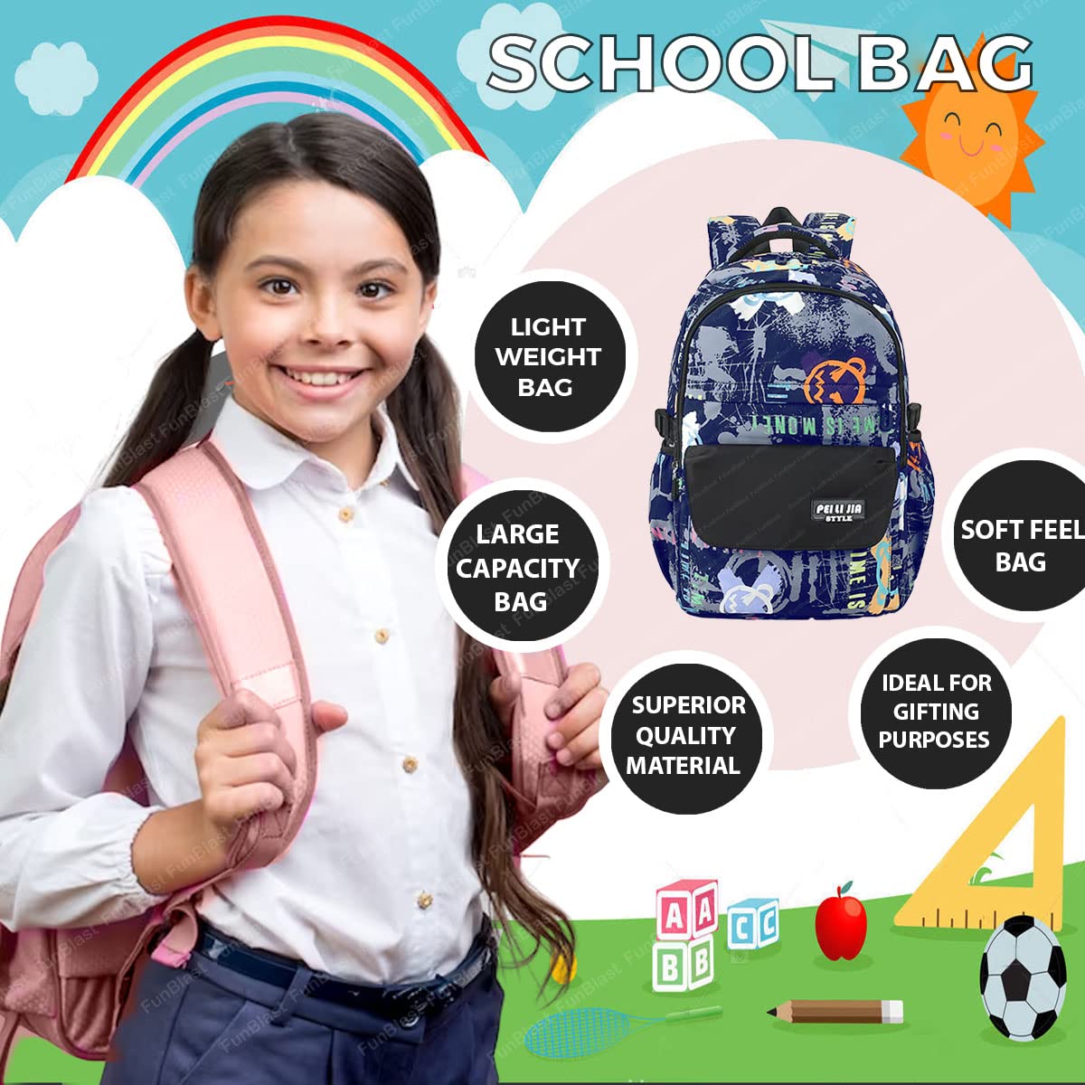 School Bags for Boys, Lightweight School and College Bags, Multipurpose Large Capacity Bag for Boys Girls Kids, Travel Bag, Picnic Bag (46 X 34 X 20 CM)