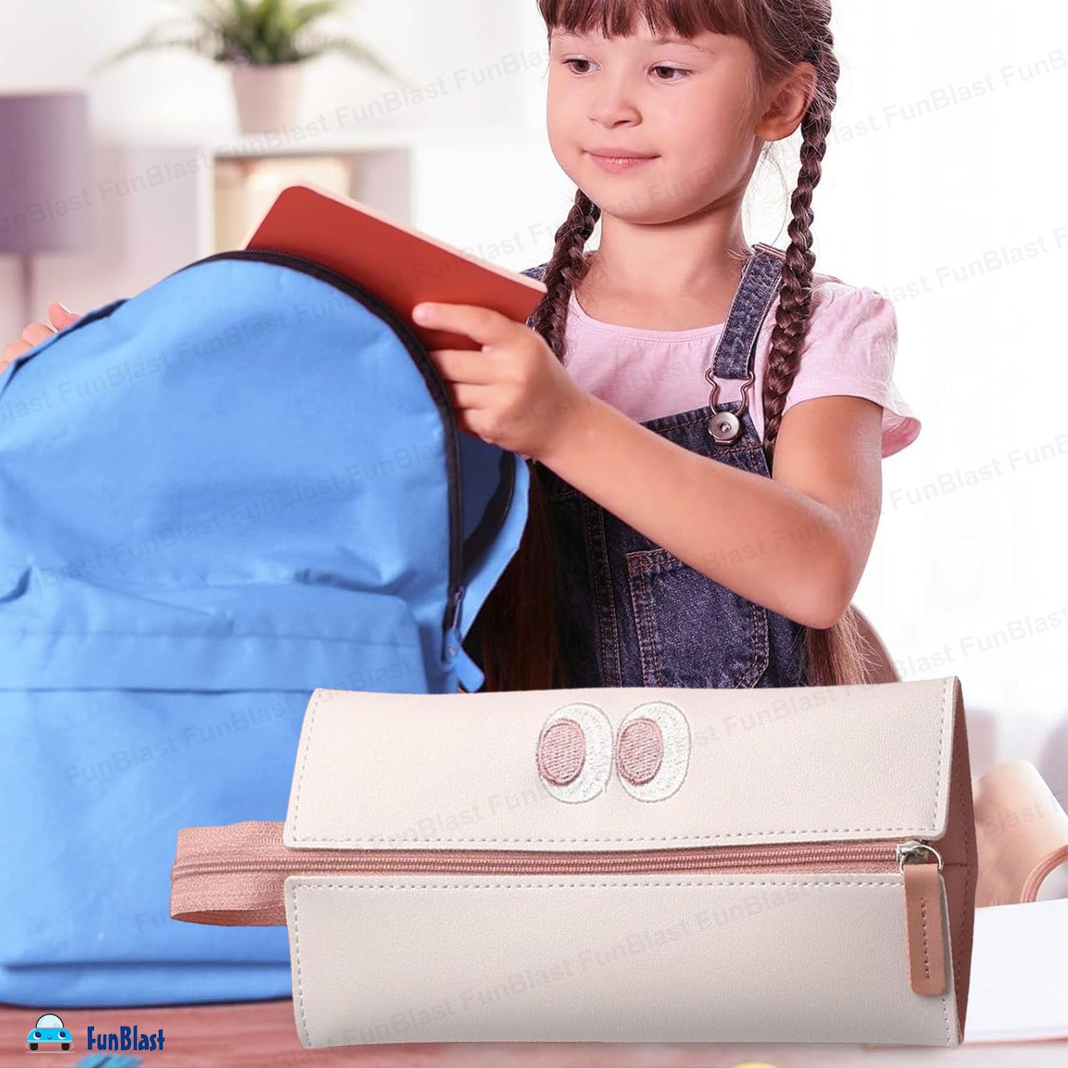 Multipurpose Zipper Pencil Pouch for Kids & College Students (White)