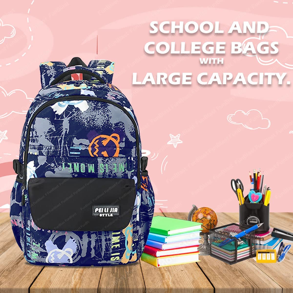 School Bags for Boys, Lightweight School and College Bags, Multipurpose Large Capacity Bag for Boys Girls Kids, Travel Bag, Picnic Bag (46 X 34 X 20 CM)