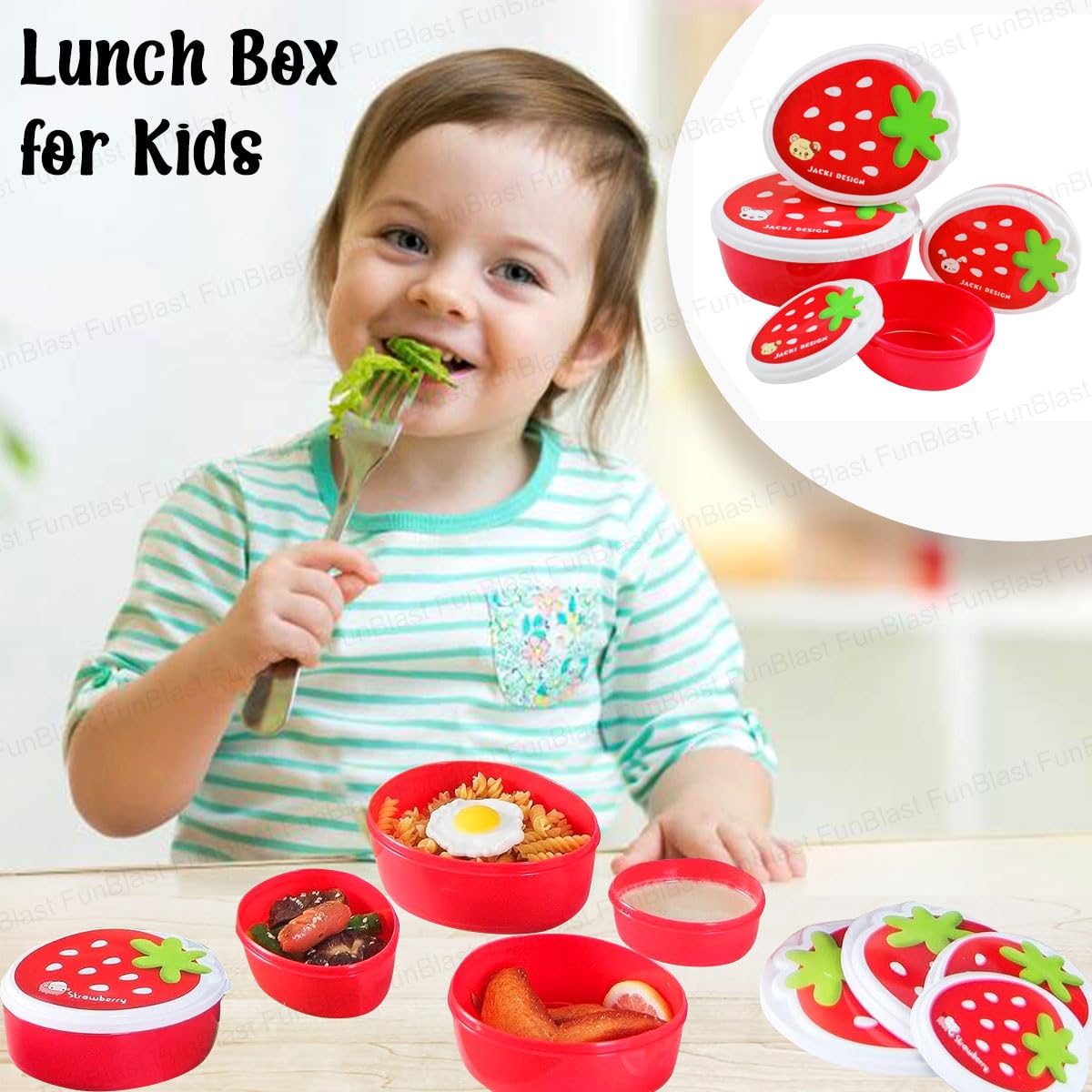 Strawberry Shape Lunch Box for Kids - Pack of 4 Pieces