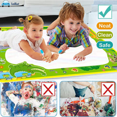 Magic Water Drawing Mat with Rainbow Color Swatches – Jumbo Size Aqua Magic Erasable Drawing Pad for Toddlers, Learning and Educational Doodle Mat for Girls, Boys, Kids (74 X 49 CM)