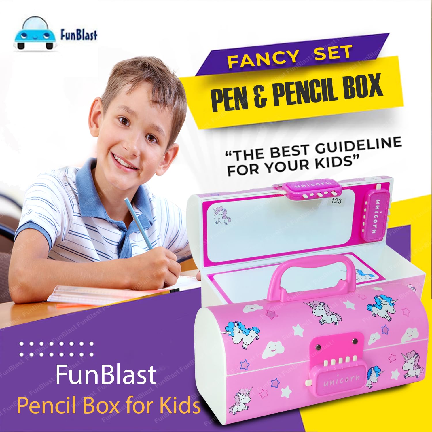 Kids Pen & Pencil Box – Suitcase Style Password Lock Pencil Case, Multi-Layer Pencil Box for Kids, Boys, Girls, Stationary Organizer Case for Kids