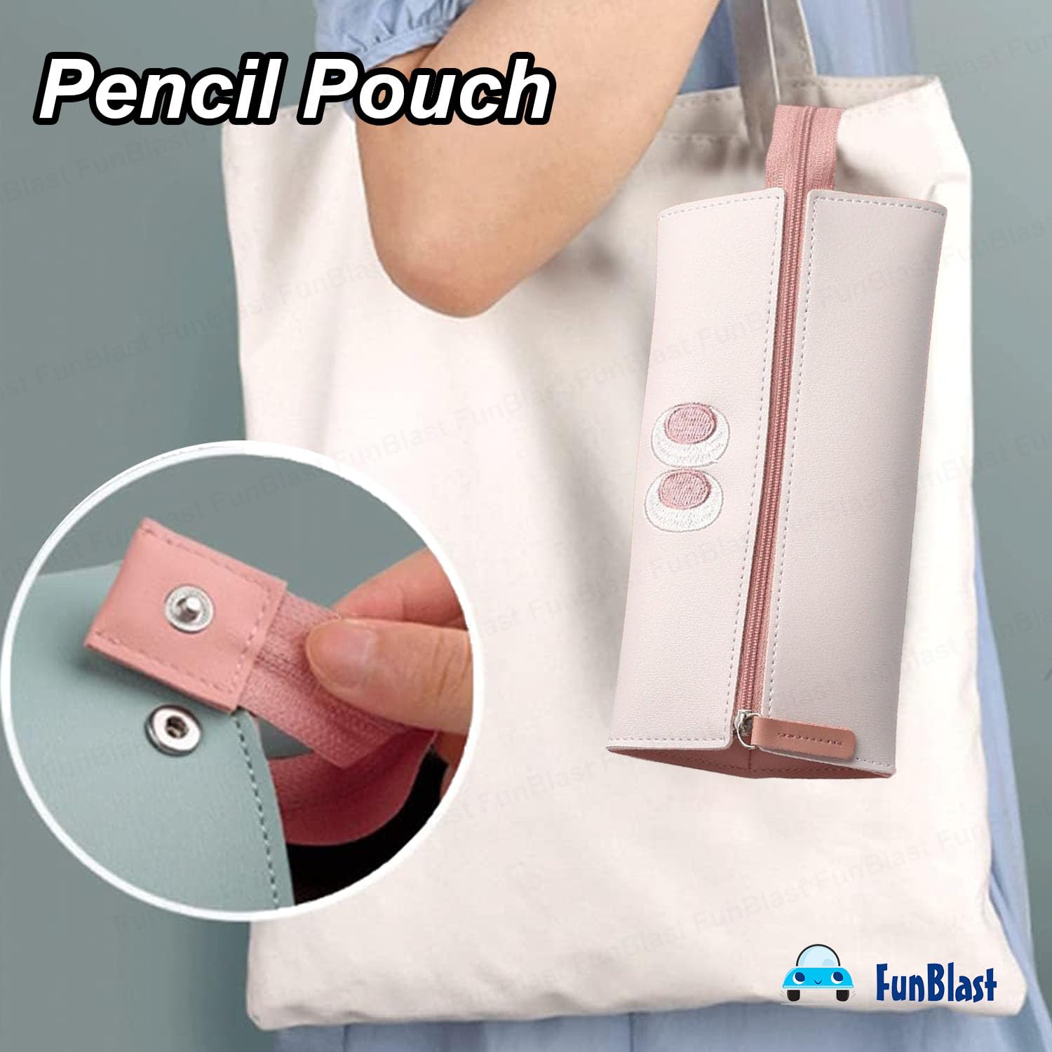 Multipurpose Zipper Pencil Pouch for Kids & College Students (White)