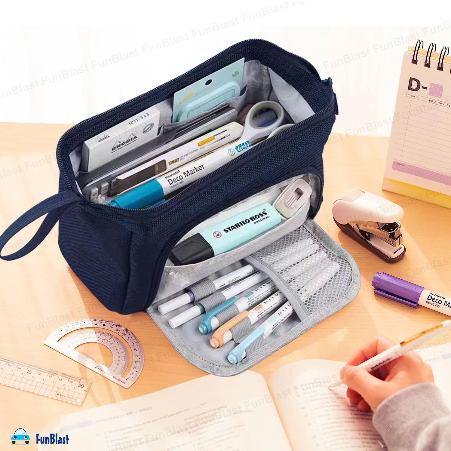 Multipurpose Zipper Pencil Pouch for Kids (Navy Blue)