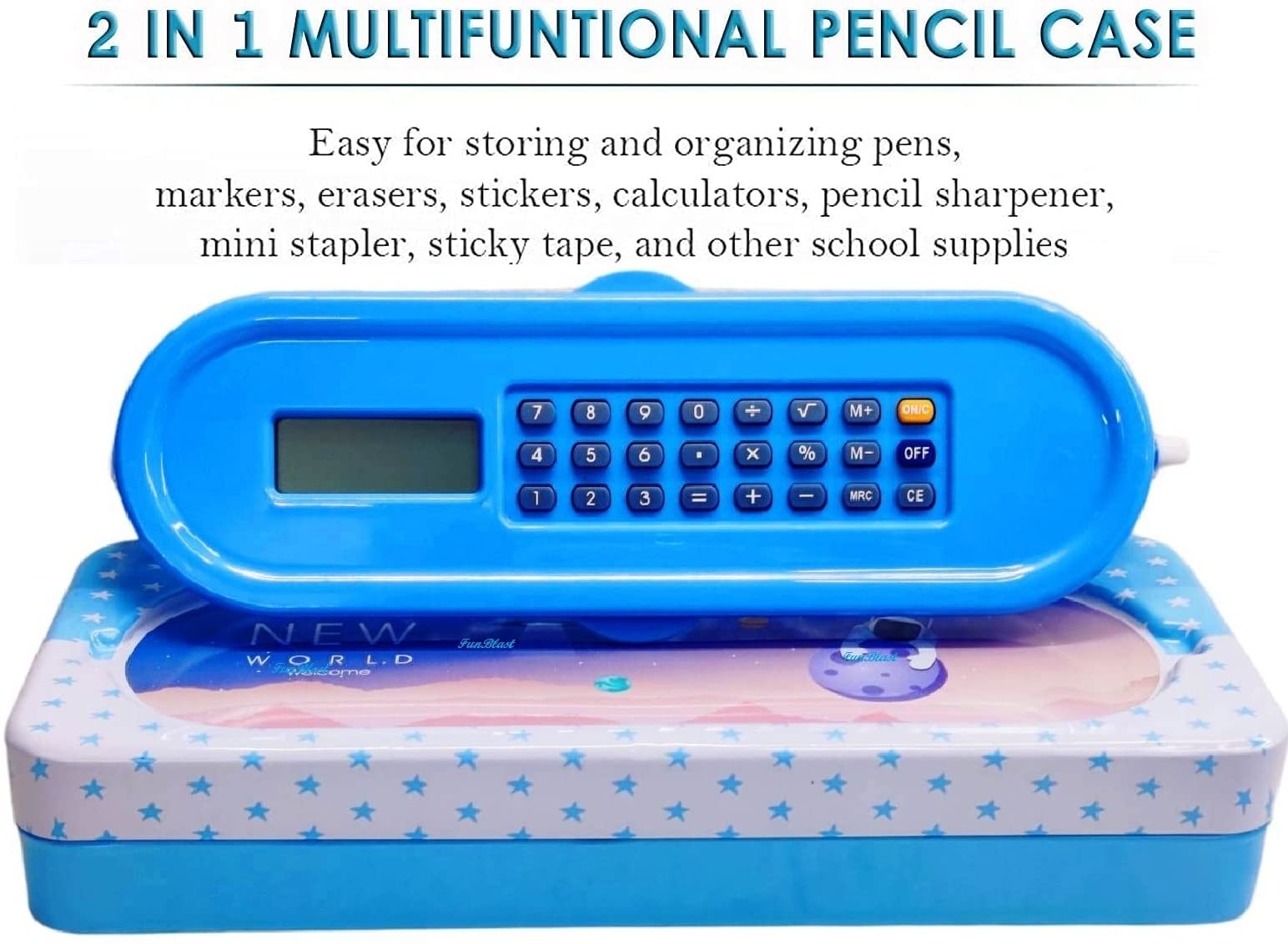 Cartoon Animal Pencil Box for Kids, Metal Pencil Box with Calculator, Pen and Pencil Box - Stationary Pencil Organizer Set for Boys