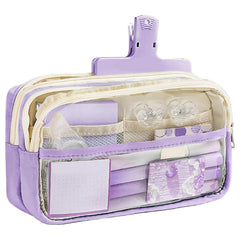 Multiple Compartment Double Zipper Pencil Pouch for Kids (Purple)