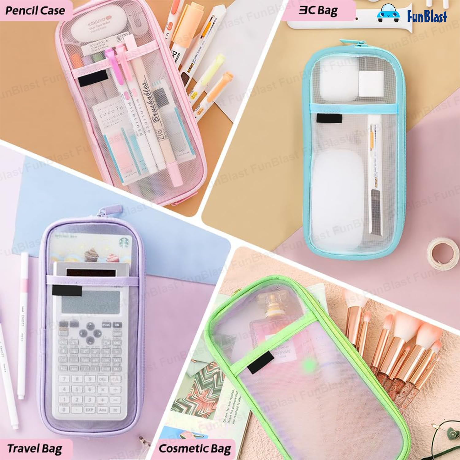 Transparent Pencil Pouch with Zipper Closure (Pink)