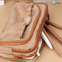 Kawaii Pencil Pouch With Drawstring Pocket (Tan)
