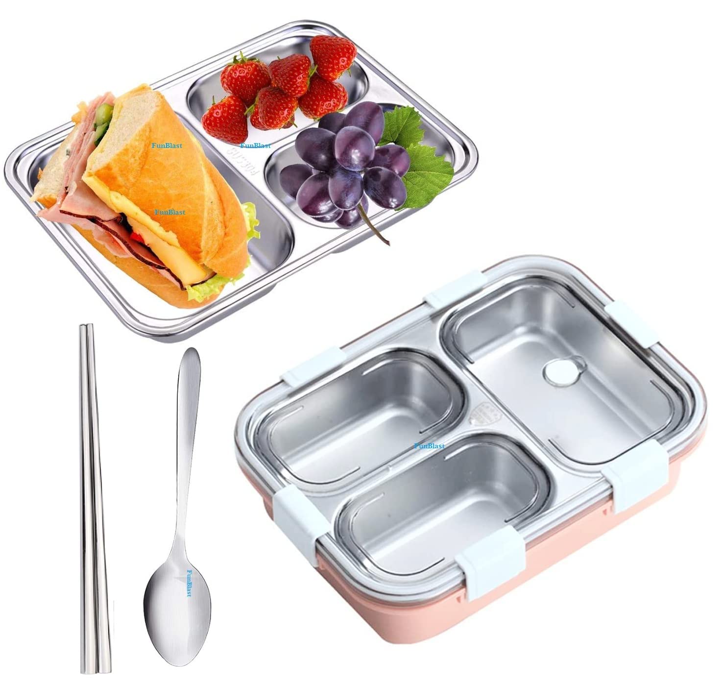 Lunch Box - Stainless Steel Lunch Box for Kids, Tiffin Box, Lunch Box with Spoon and Fork, Lunch Box for Kids, Lunch Box for Office Women and Men, Bento Lunch Box