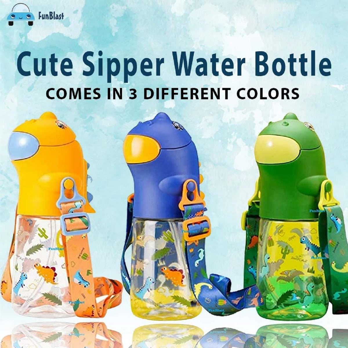 Dinosaur Water Bottle for Kids – Cartoon Design Anti-Leak Tritan Water Bottle for Kids, Water Bottle with Sipper, School Water Bottle for Kids – 560 ML