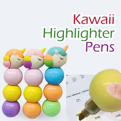 Unicorn Highlighter Marker Pen – 3 Pcs Aesthetic Highlighters Pastel, Chisel Point Coloring Pens, Kawaii Stationery