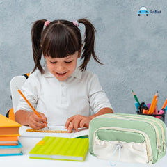 Kawaii Pencil Pouch With Drawstring Pocket (Sea Green)