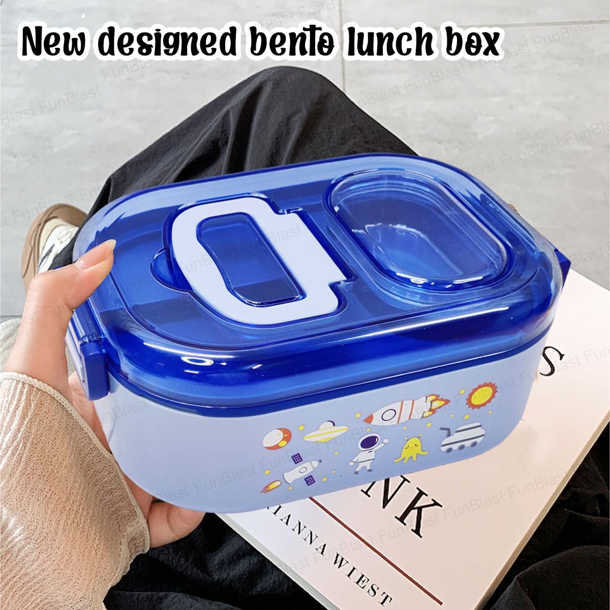 Astronaut and Space Theme Lunch Box with Spoon and 10 Color Ball Pen, Lunch Box for School Kids, SS304 Lunch Box, Air-Tight Lunch Box, Insulated Lunch Box