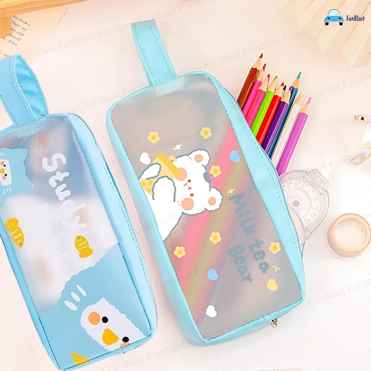 PVC Pencil Pouch with Zipper Closure (Blue)