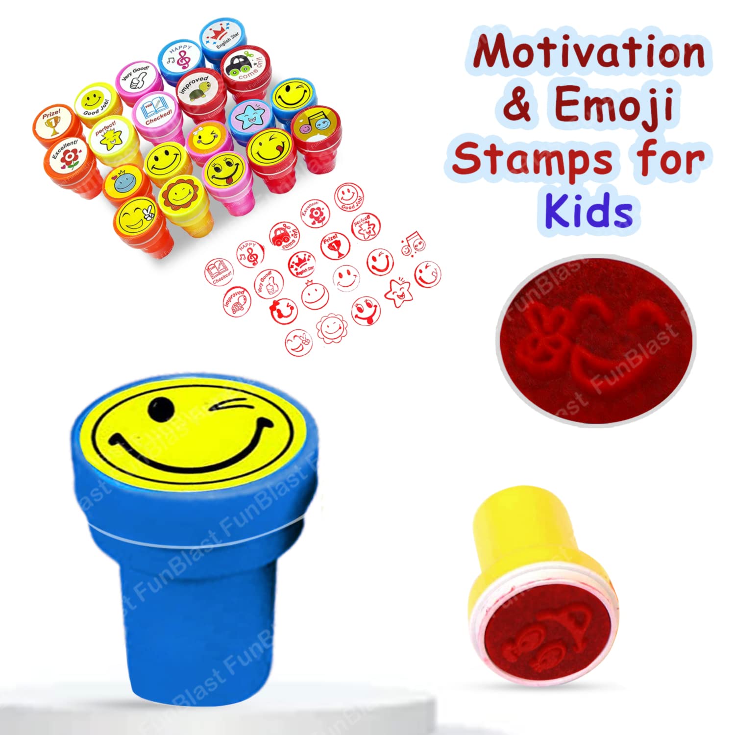 10 Emoji and 10 Motivation Stamper for Kids - Educational Toys Art and Craft School Supplies Set of 20 Learning Toys for Kids/Boys/Girls