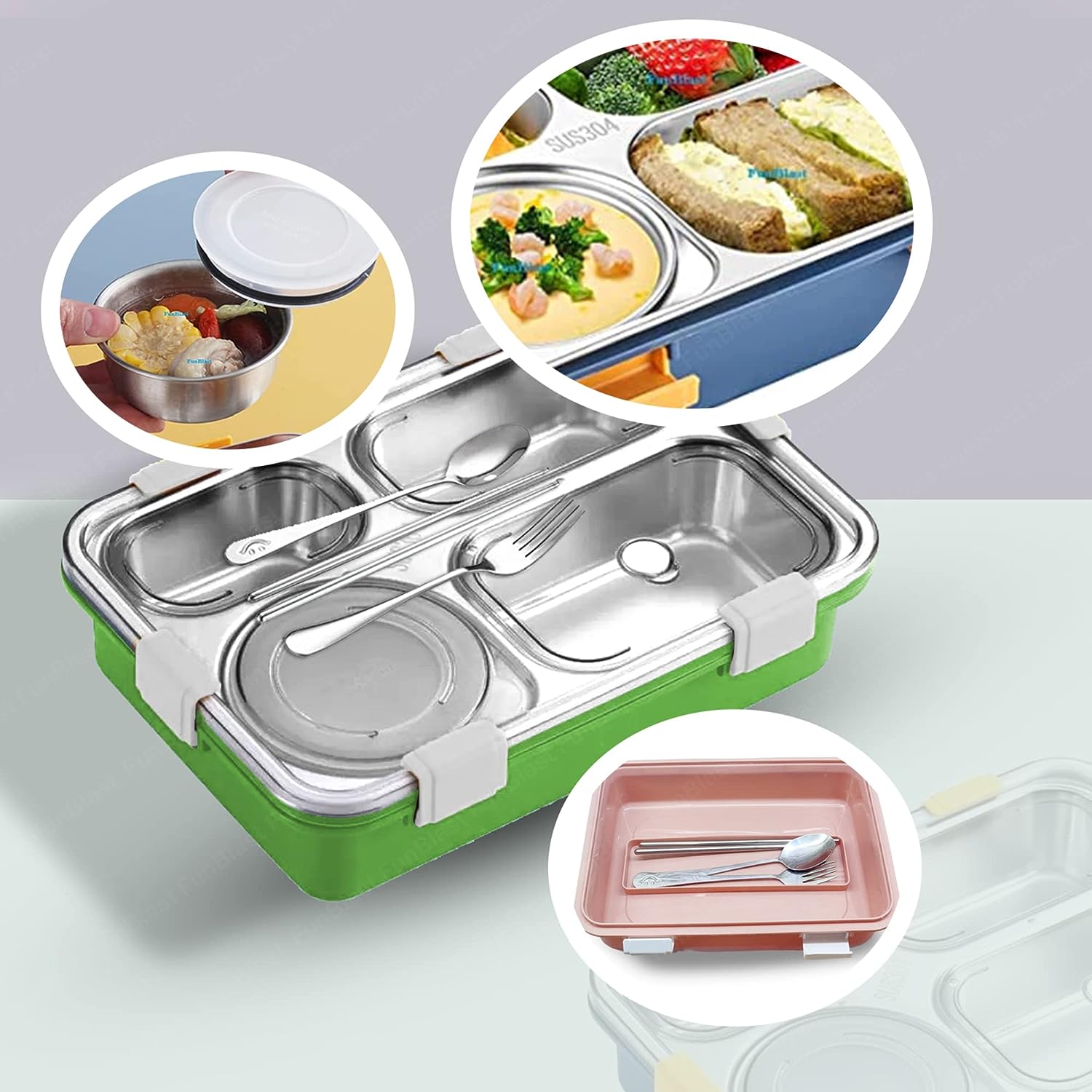 Stainless Steel Lunch Box for Kids, Tiffin Box with Spoon and Fork, Bento Lunch Box, Insulated Lunch Box, Lunch Box for Kids, Office Women & Men (Not Leak-Proof - for Dry Foods Only)