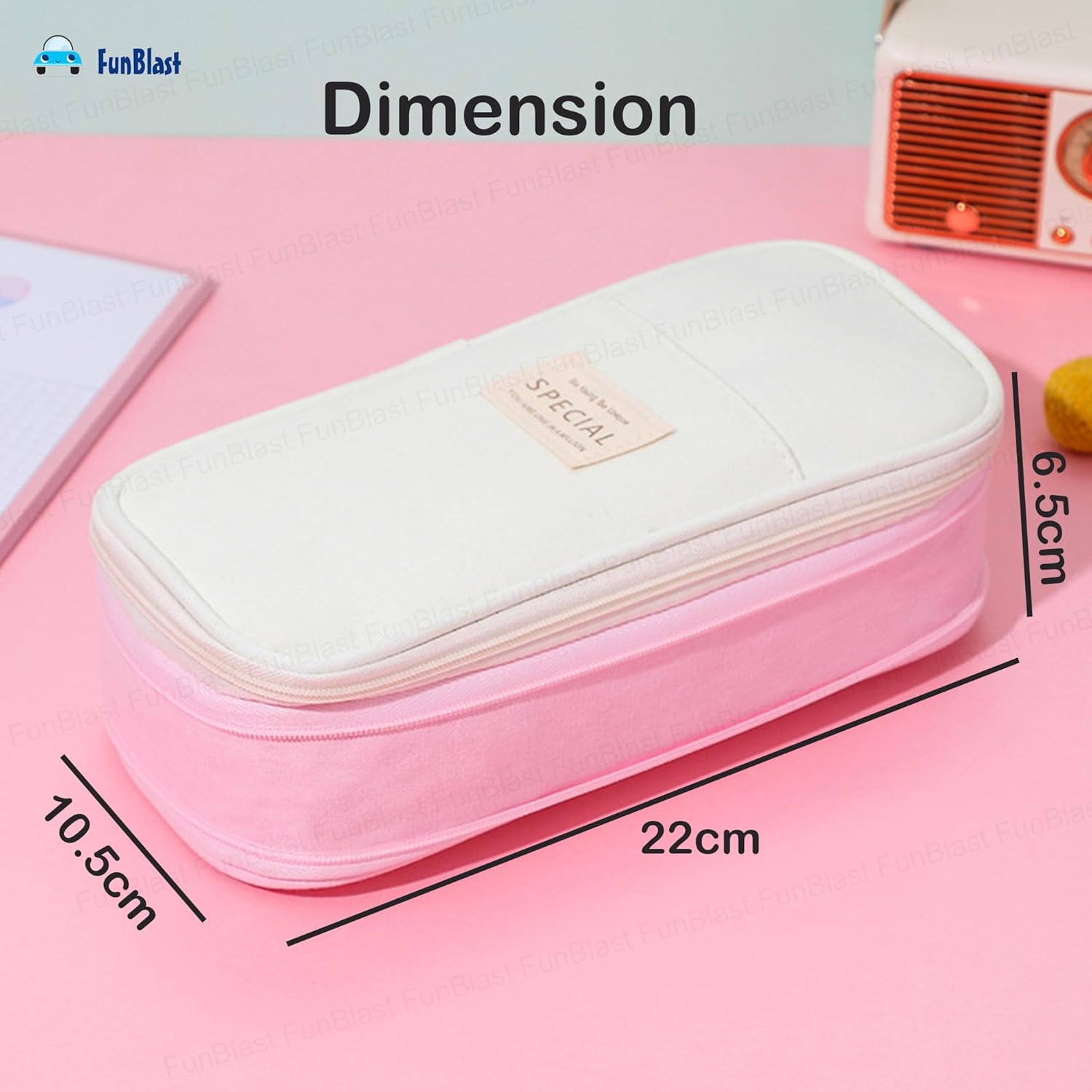 Multi-Compartment Double Zipper Portable Pencil Pouch for Kids (Pink)