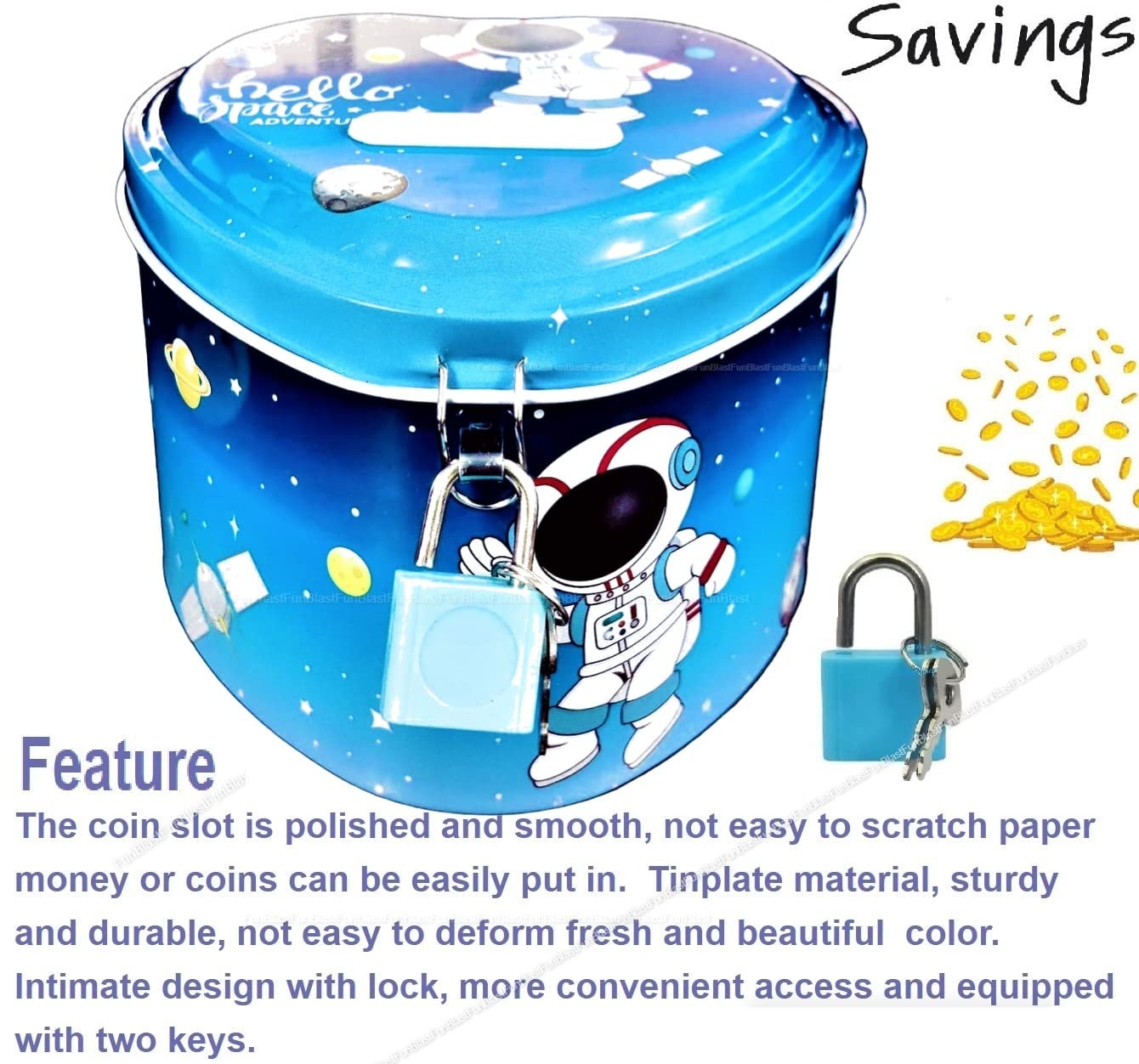 Piggy Bank for Kids – Space Money Saving Tin Coin Bank with Lock and Key – Birthday Return for Boys & Girls, Money Bank, Coin Box for Kid