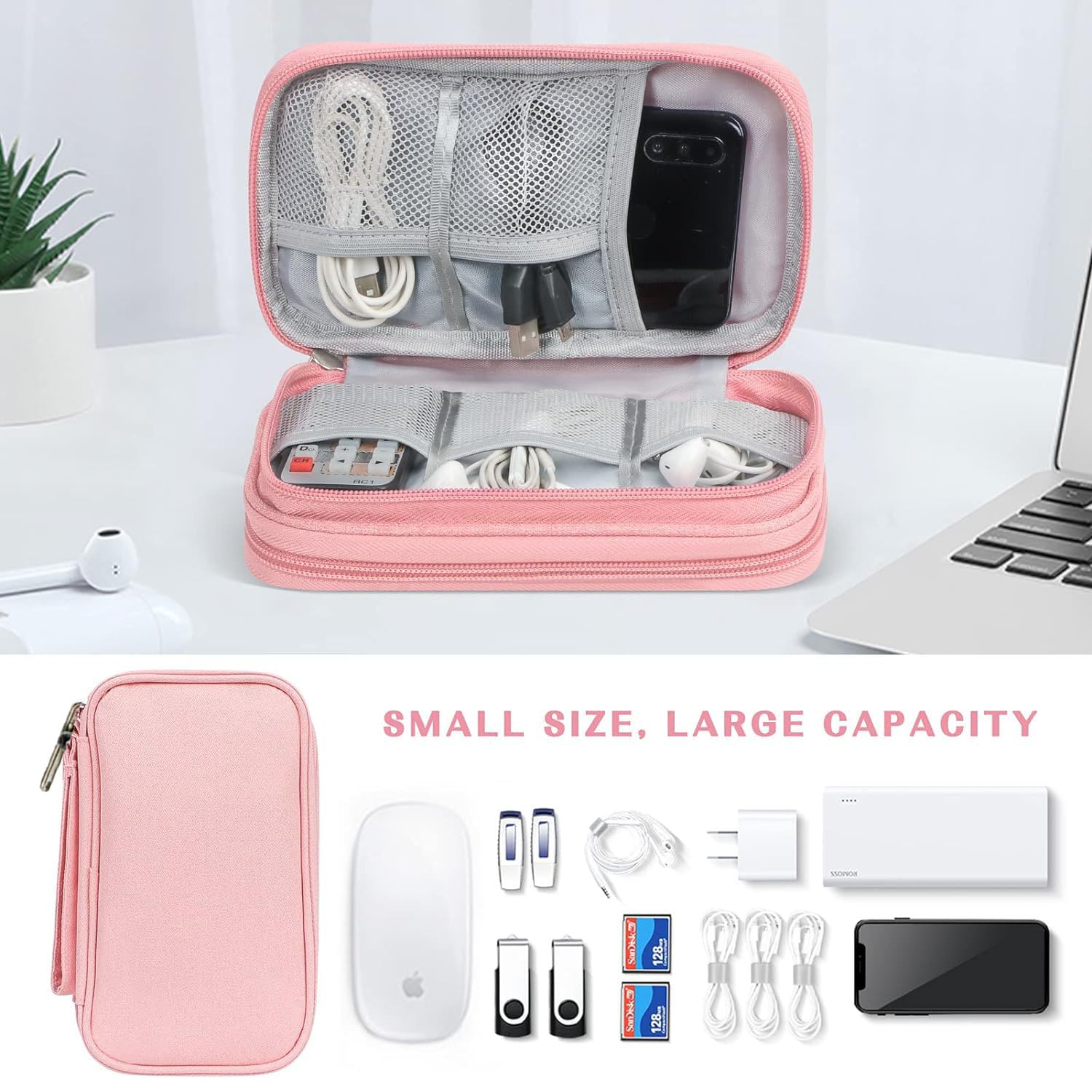 Travel Organizer Pouch with Mesh Pockets for Men and Women (Pink)