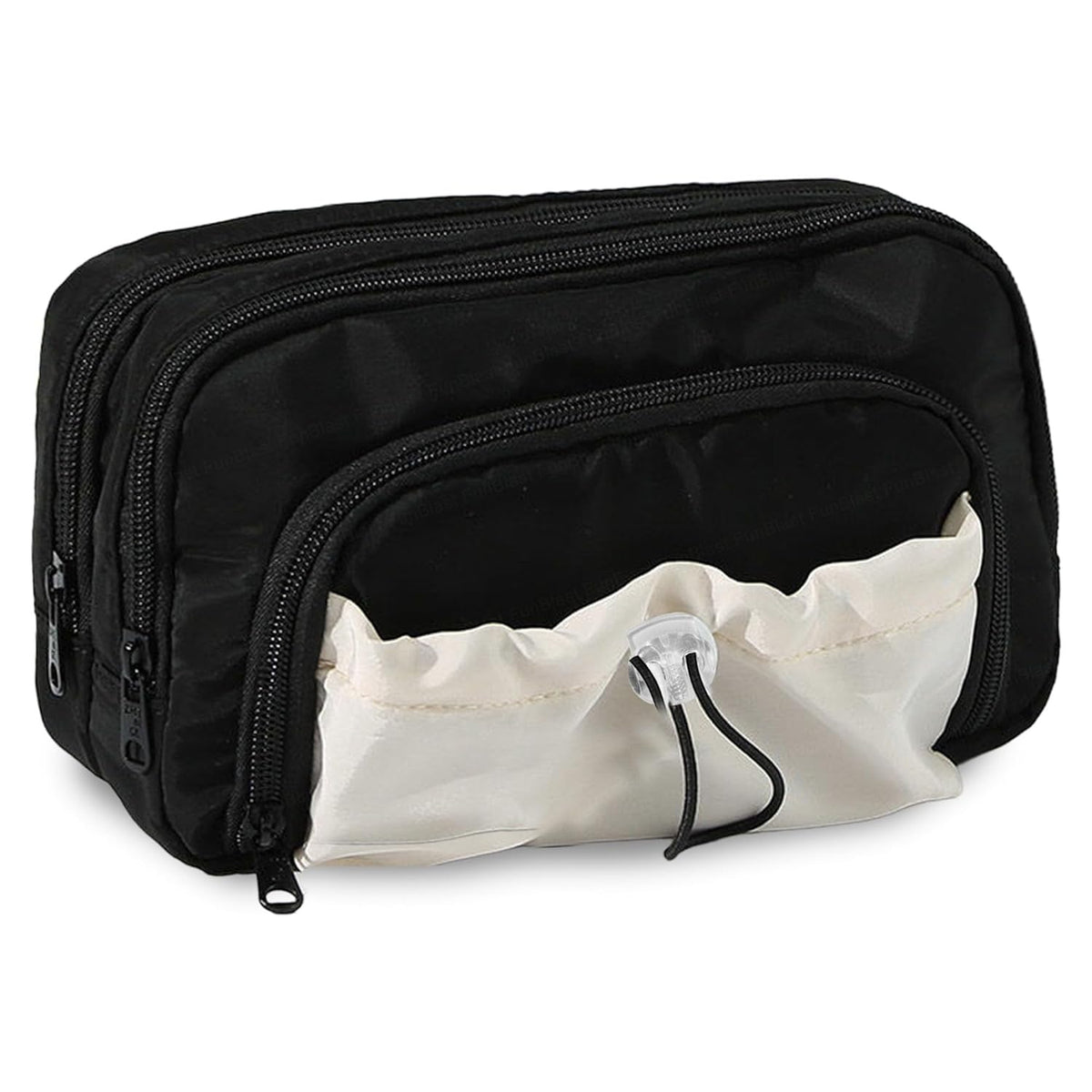 Kawaii Pencil Pouch With Drawstring Pocket (Black-White)